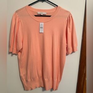 LOFT Short Puff Sleeve Sweater Peach Pink Size L NWT